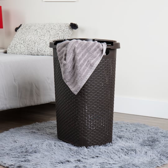 Mind Reader 60L Ventilated Slim Laundry Hamper with Cut Out Handles & Attached Hinged Lid
